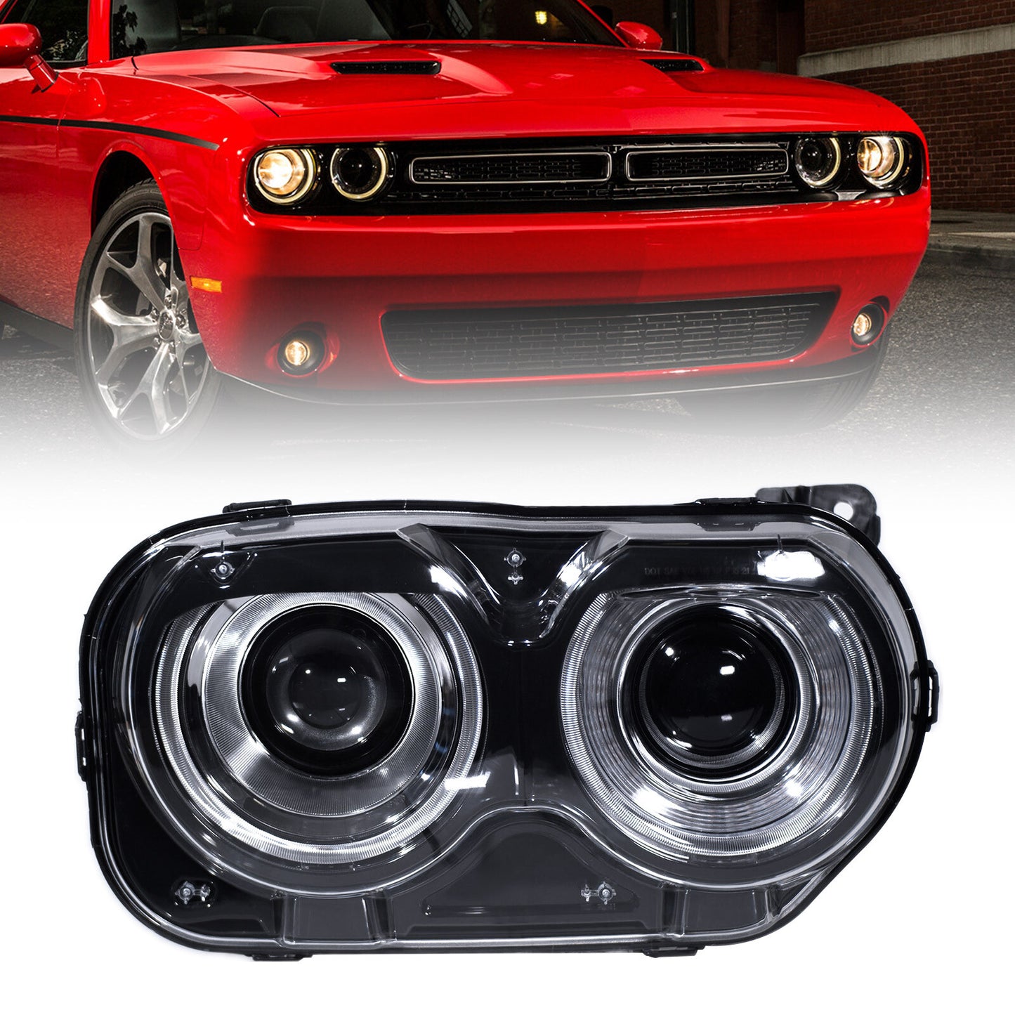 Suitable for 2015-2023 for Dodge for Challenger halogen headlights with LED strips for passenger use.