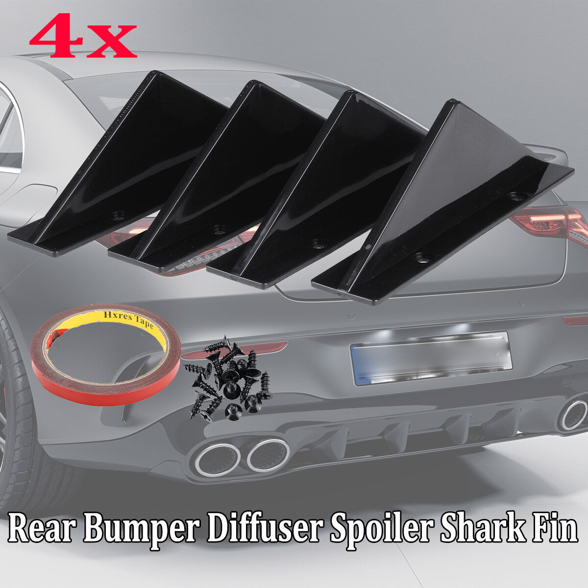 4-piece universal rear bumper diffuser boiler lip separator shark fin trim cap