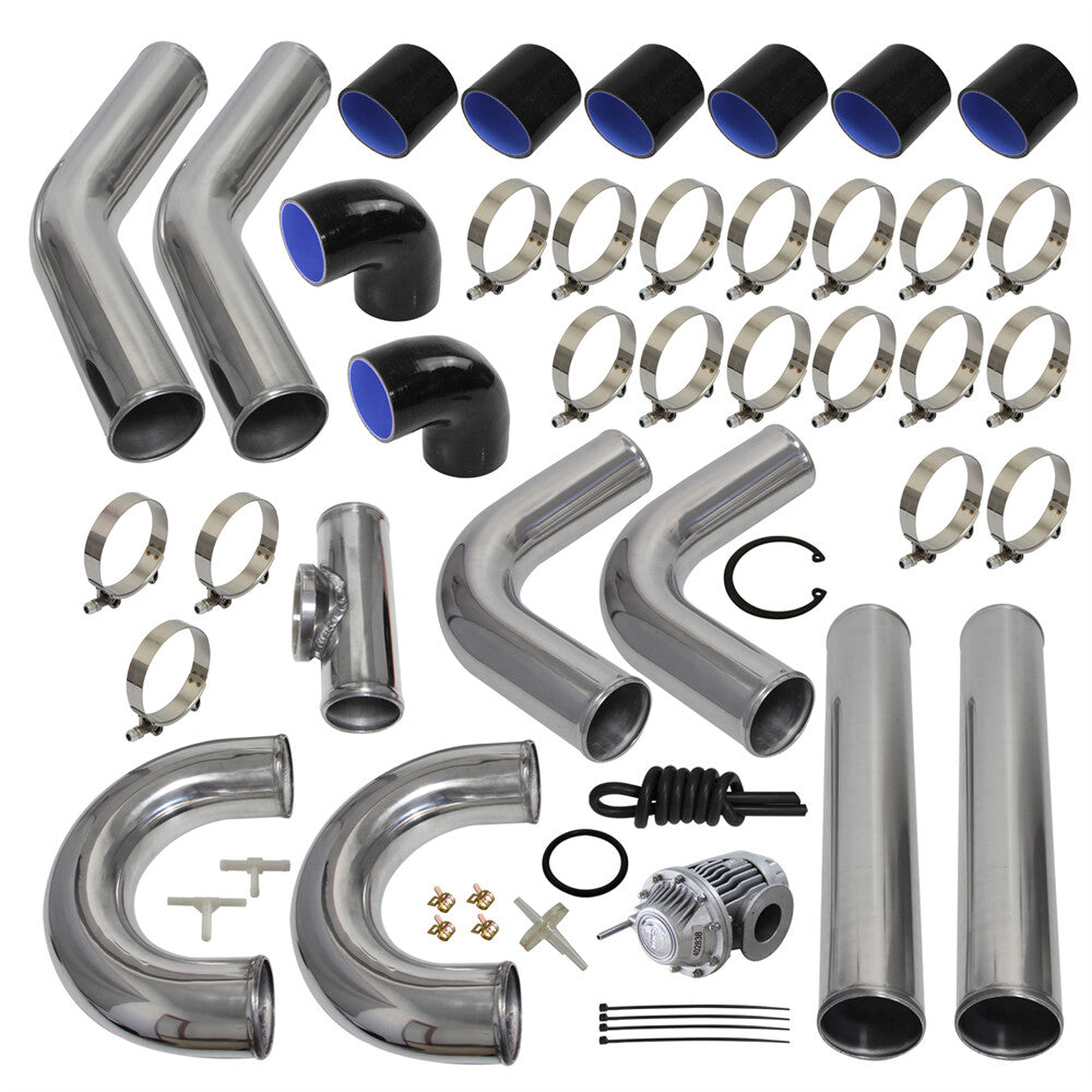 3 76mm Universal Intercooler Piping Kit + BOV Turbo Blow Off Valve Kit Black