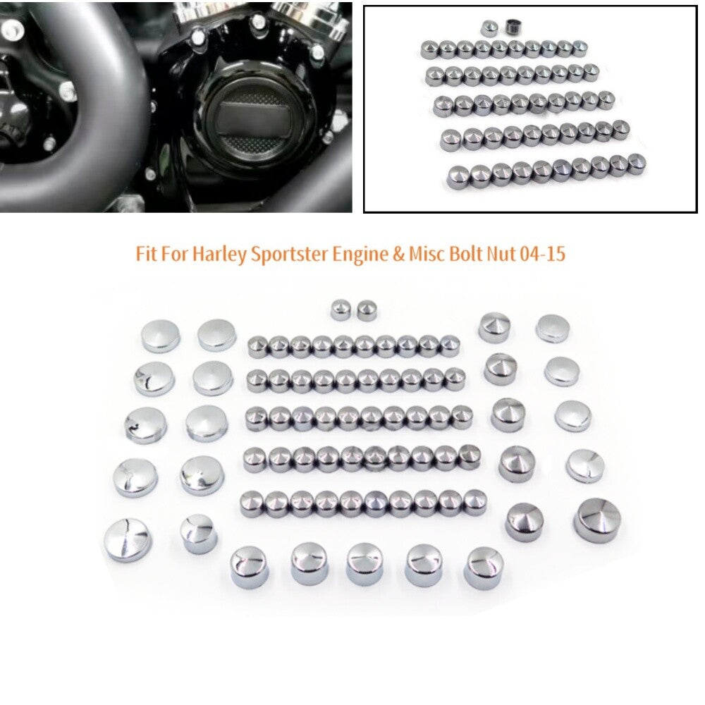 77pcs Chrome Bolt Nut Caps Dress Cover Kit for Harley Sportster Engine 2004-2015