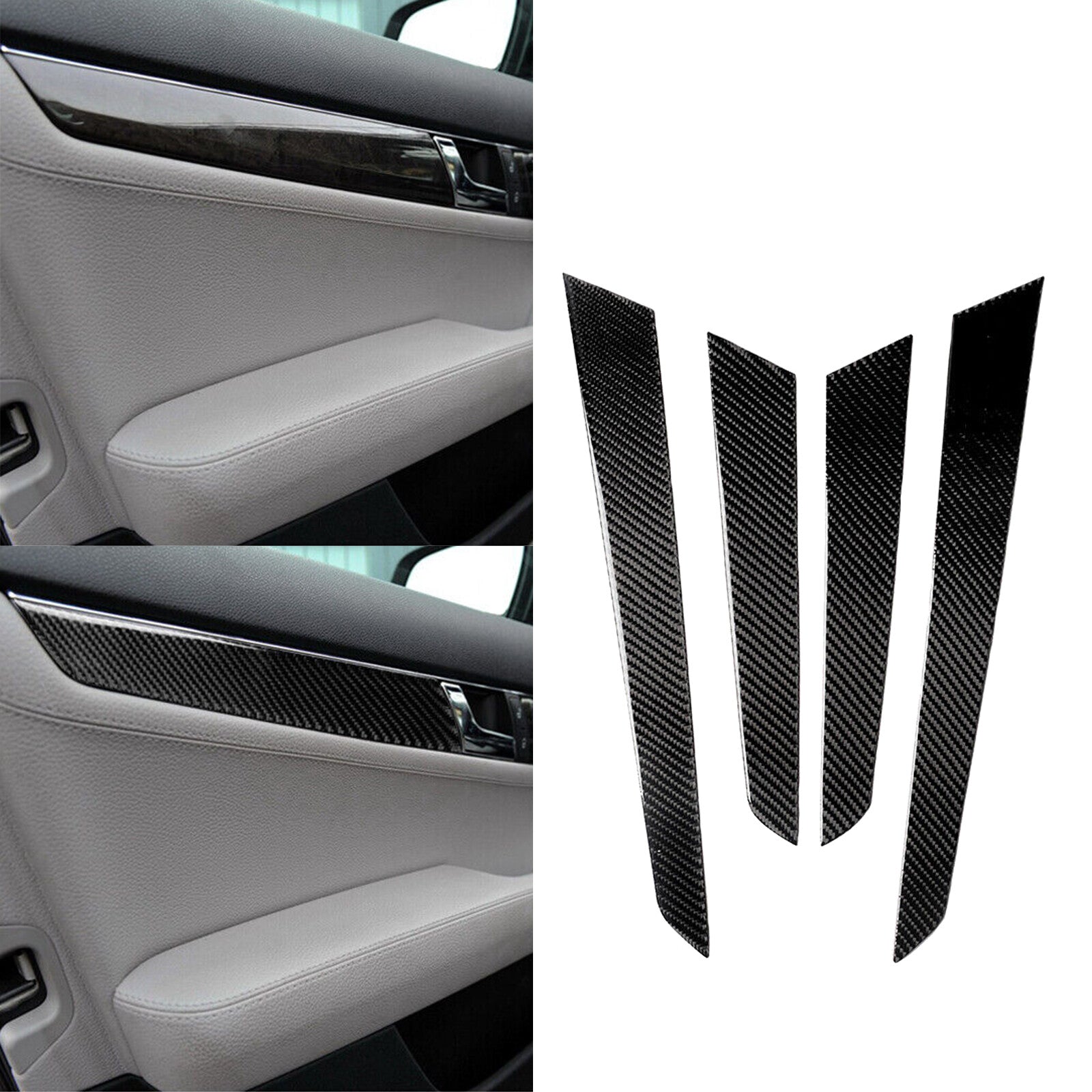 Carbon fiber door panel cover accessories for Mercedes-Benz C-Class W204 2007-13