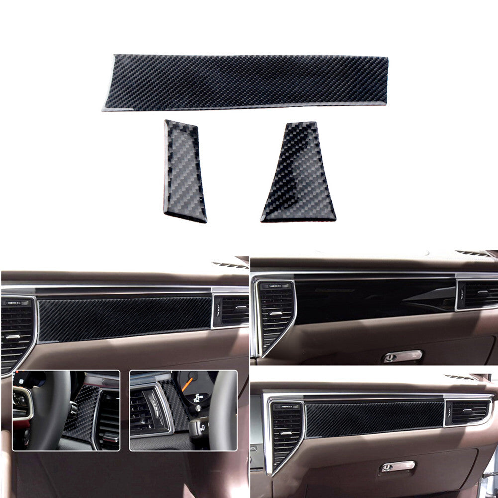 3Pcs Carbon Fiber Interior Dashboard Cover Trim for Porsche Macan 2014-2017
