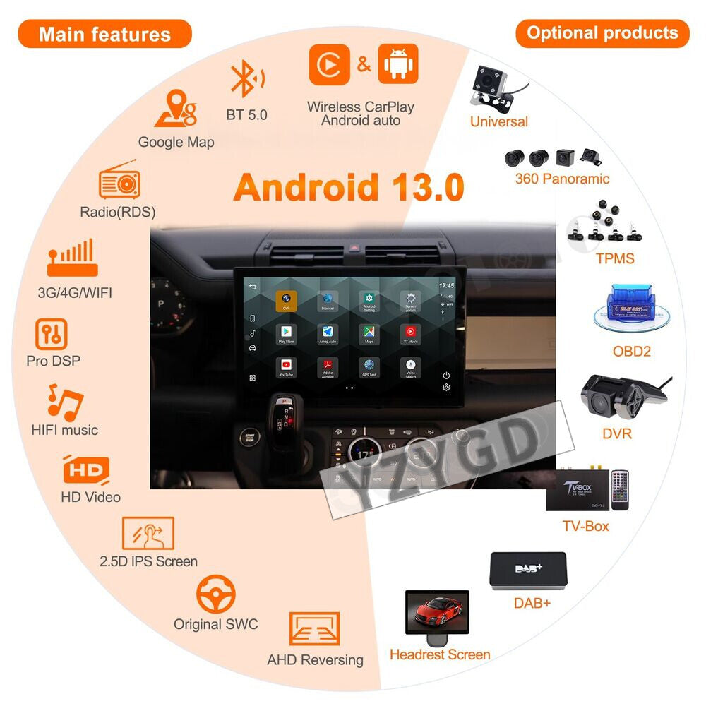 13 Android Car Radio for Land Rover for Defender 2018-2024 Stereo CarPlay Receiver