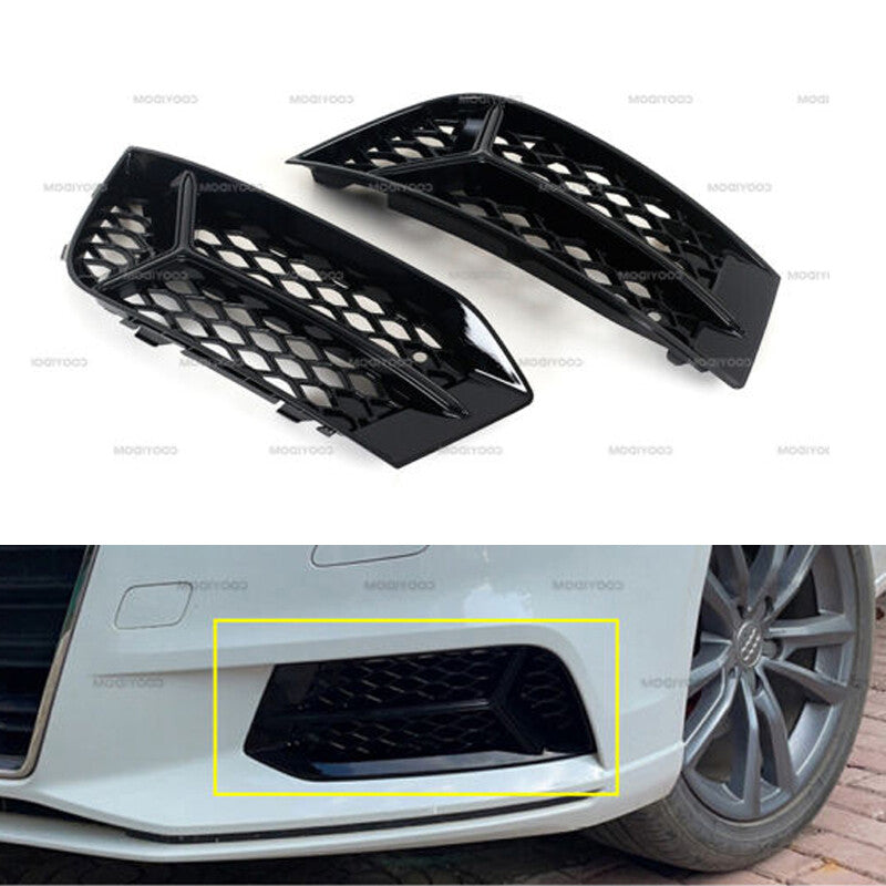 Pair Black Bright Fog Lamp Frames Honeycomb Fog Lamp Frame For 2017-2020 for Audi A3