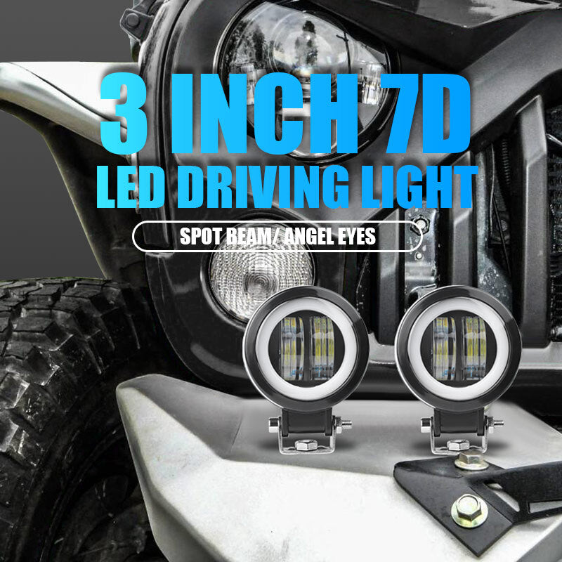 3inch Round LED Work Light Bar Spot Driving Fog Pods DRL Red Halo Offroad 4WD