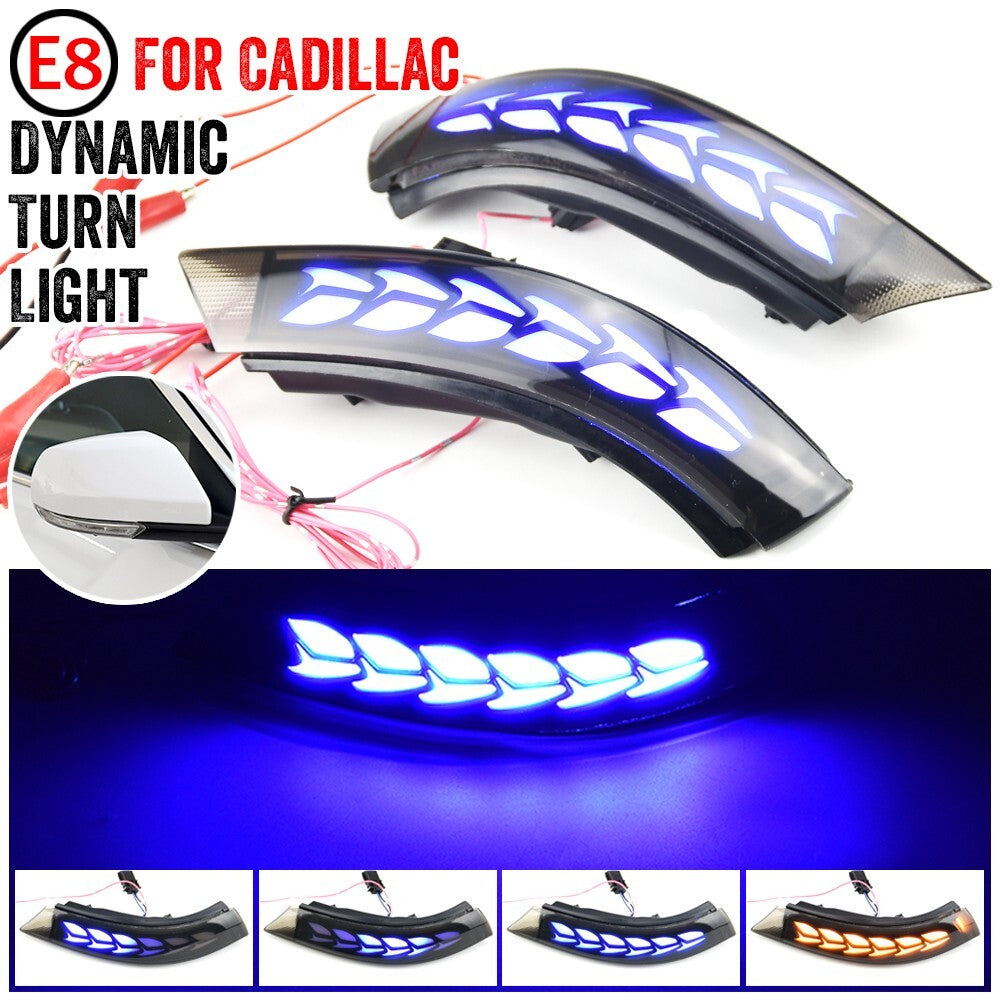 Sequential LED Dynamic Side Mirror Turn Signal Light Assembly Blue for Cadillac