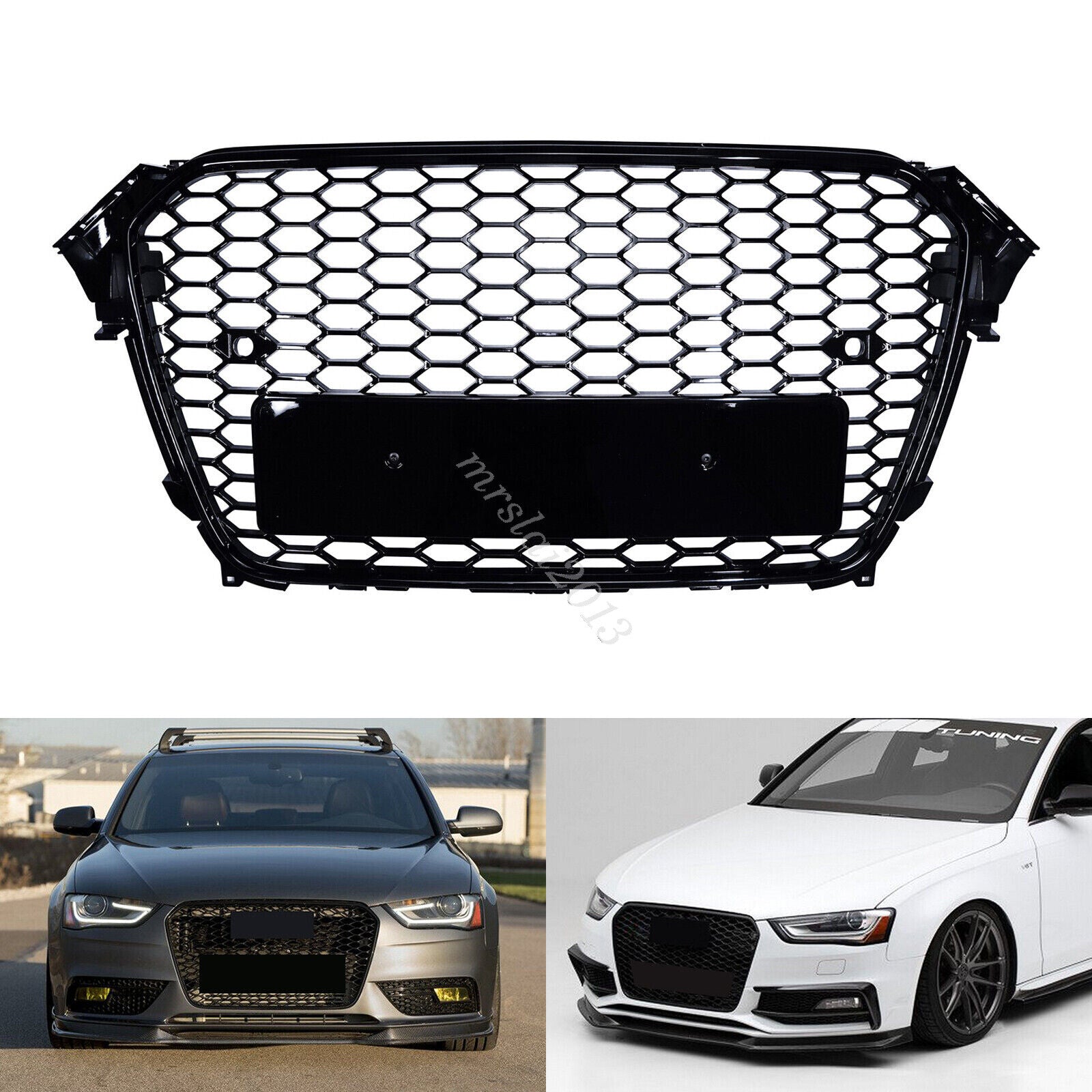 Gloss Black For 13-16 for Audi for A4 /S4 RS B8.5 Honeycomb Mesh Front Hood Bumper Grille