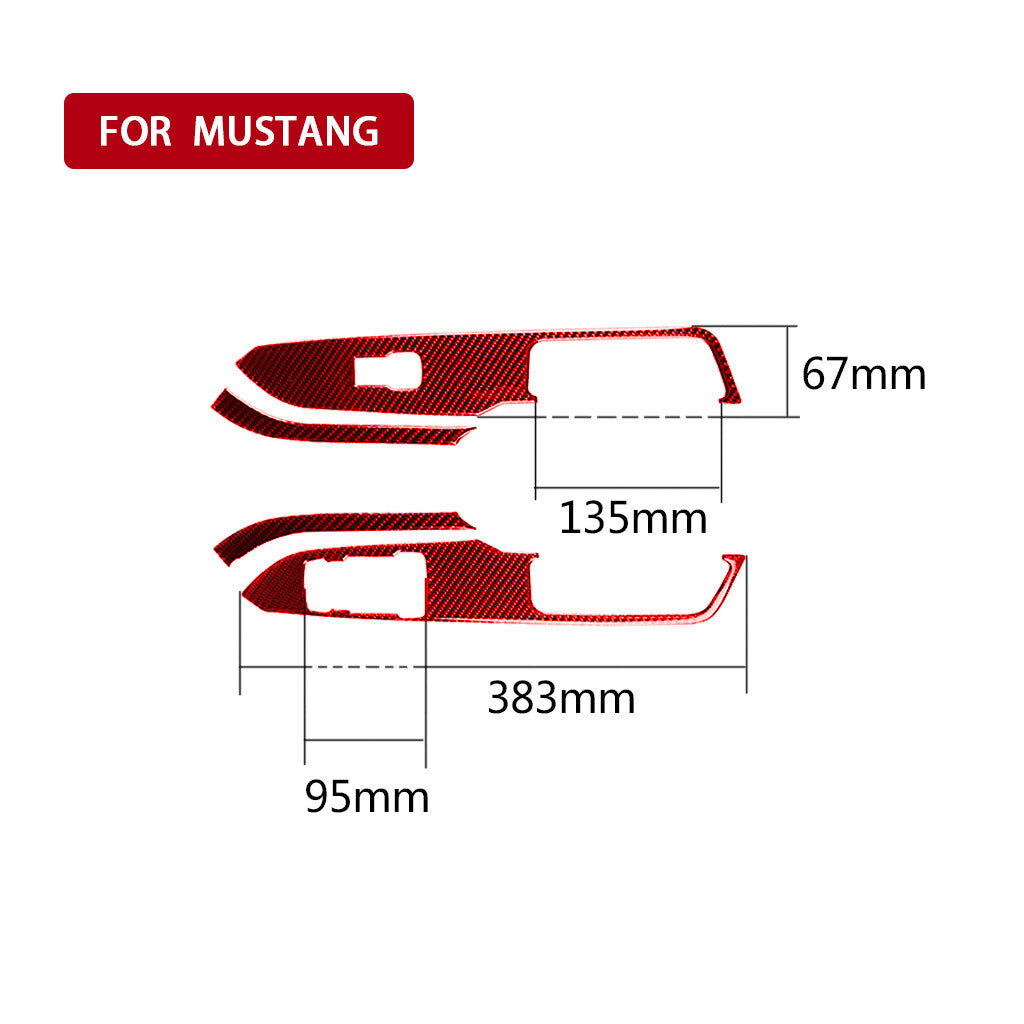 Red Carbon Fiber Window Lift Switch Button Panel Trim for Ford for Mustang 2015-2022