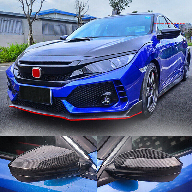 A pair of carbon fiber black rearview mirror cap trim caps for Civic 2016 - 2021