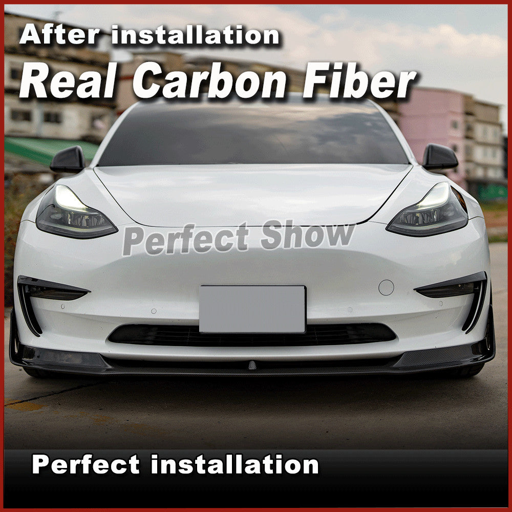Fit for Tesla Model 3 Sedan 2017-2023 REAL Carbon Front Bumper Lip Chin Spoiler