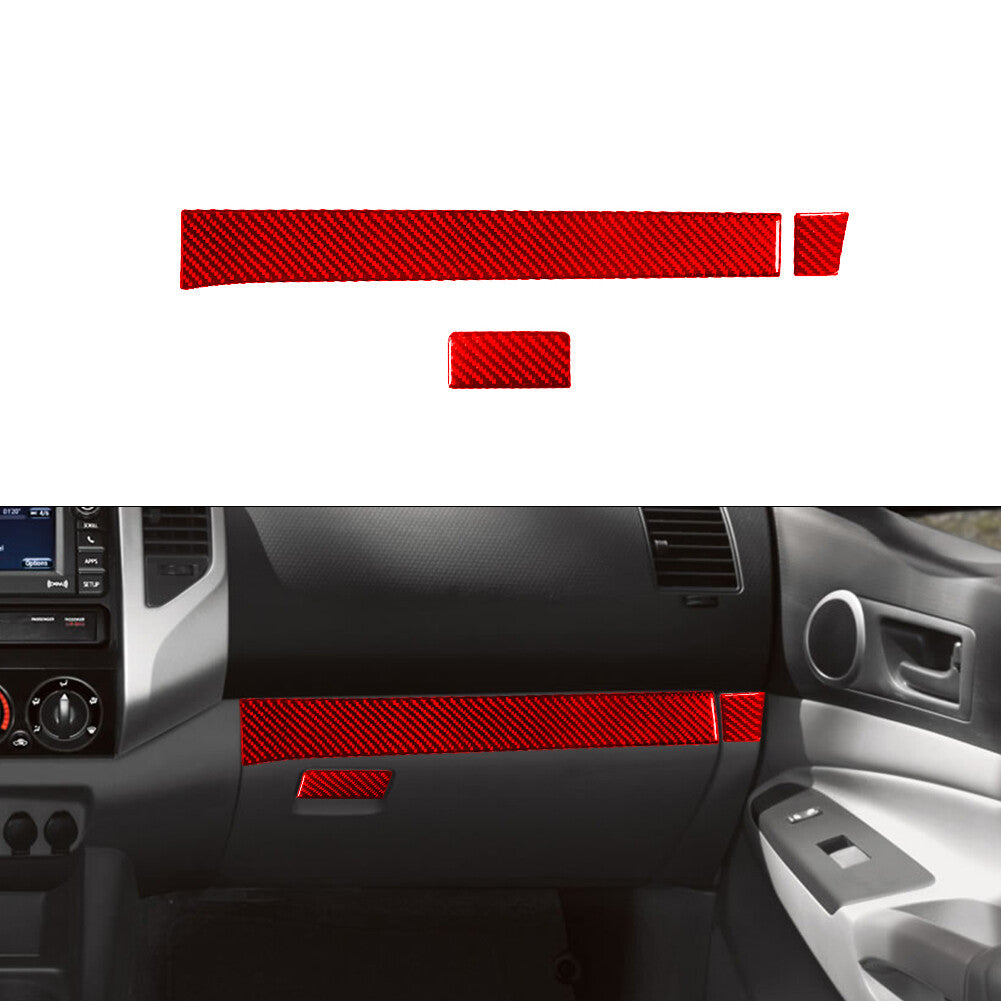 3X Red Glove Box Panel Trim Cover Decor Carbon Fiber for Toyota Tacoma 2012-2015