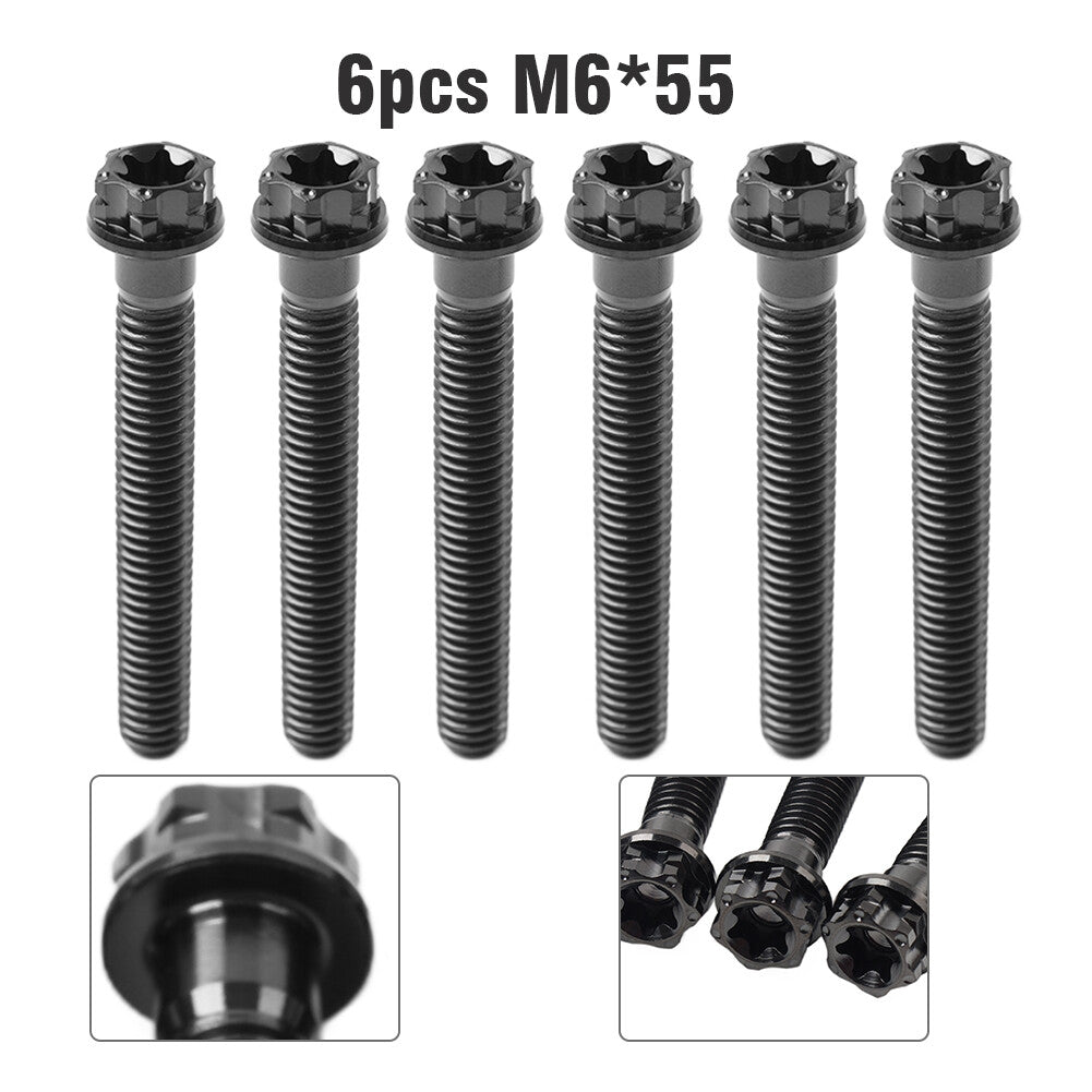 6pcs Bolts Torx Head Flange Screws M6x55mm Black For Motorcycle Bike