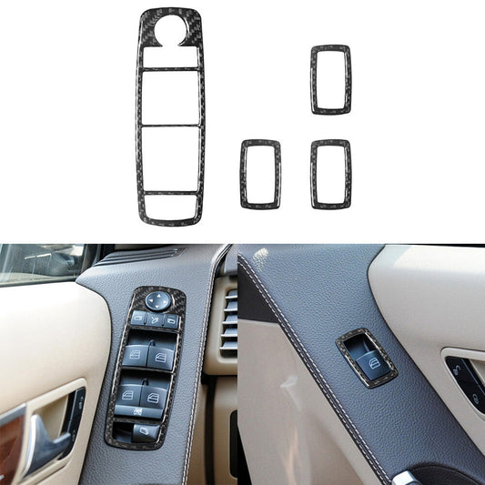 for Mercedes R-Class 2009-2012 4Pc Door Window Regulator Trim Cover Carbon Fiber