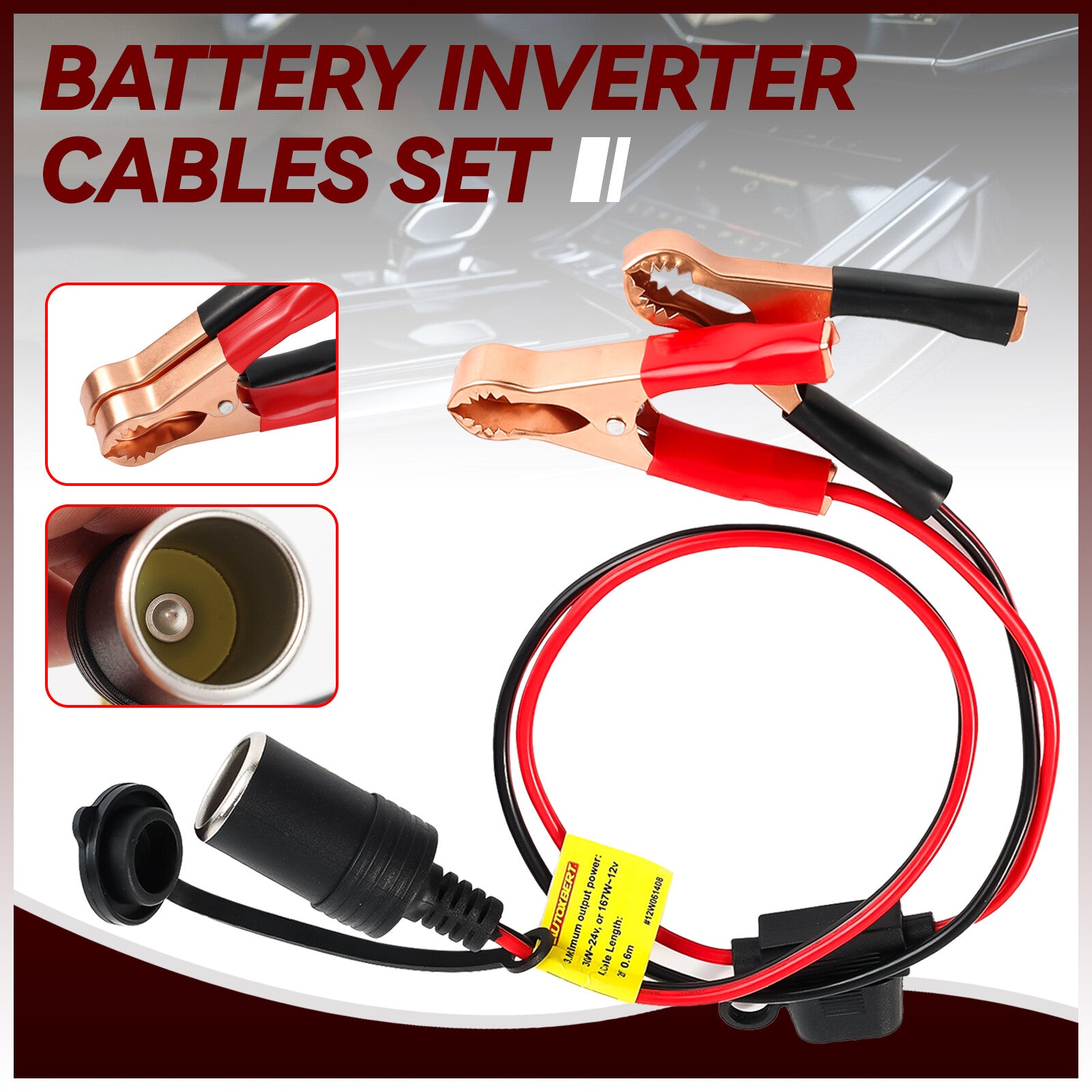 12 V Car Battery To Female Cigarette Lighter Adapter Socket Alligator Clip Clamp