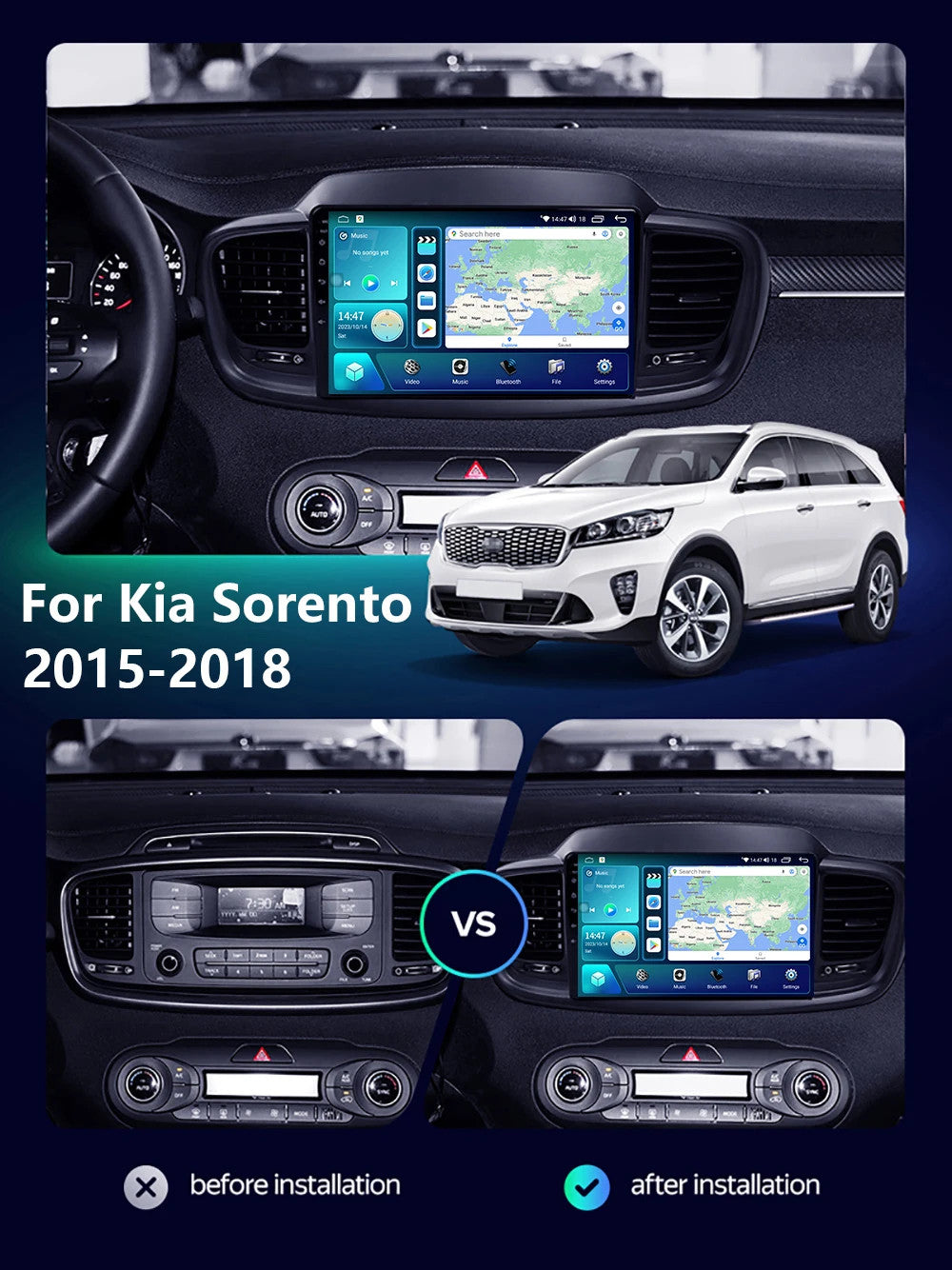 for Kia for Sorento 2015-2018 Android CarPlay Head Unit Screen Stereo Car Radio GPS