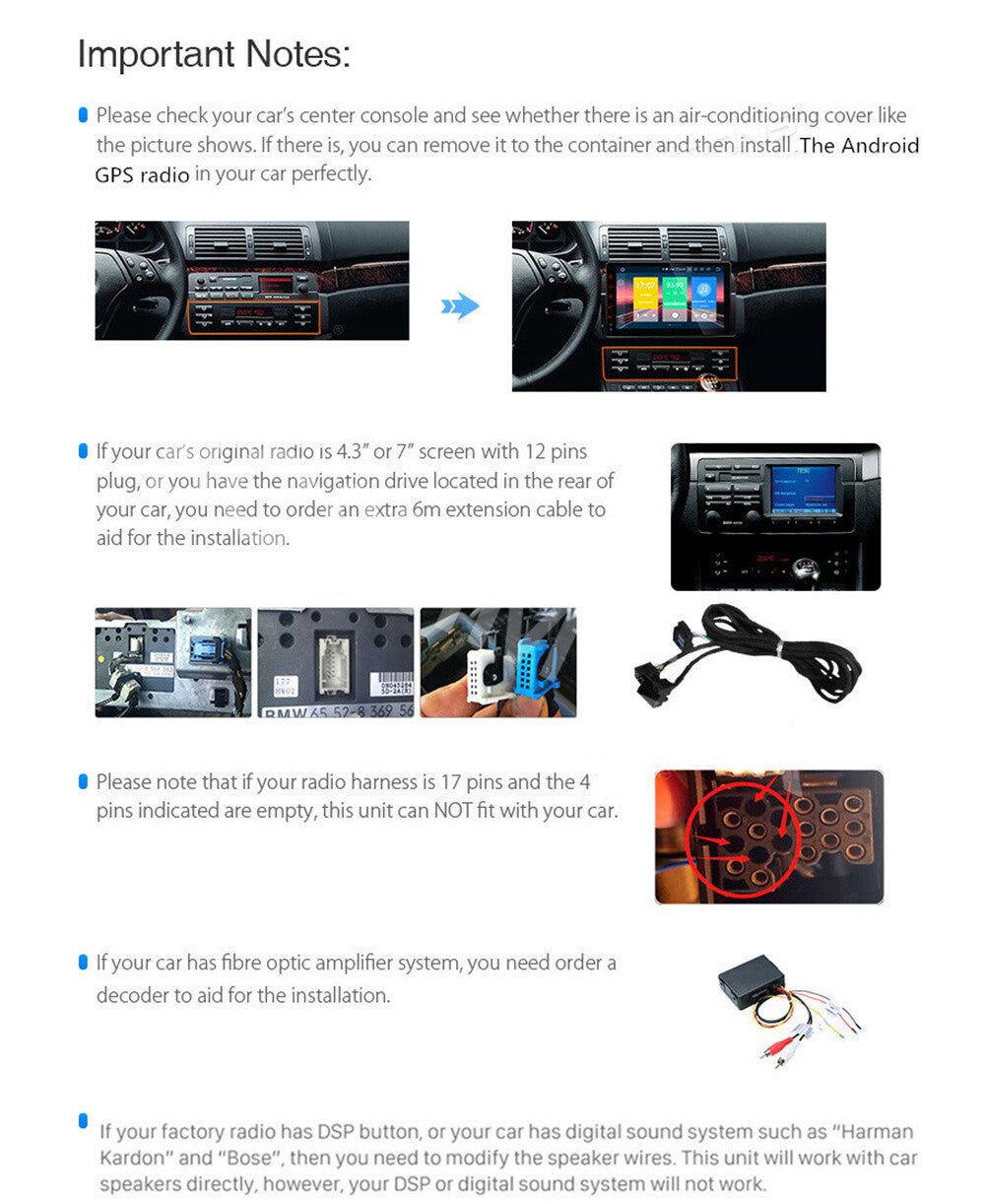 Touch Screen Radio Player WiFi GPS Fit for BMW E46 2-door Convertible 1999-2006