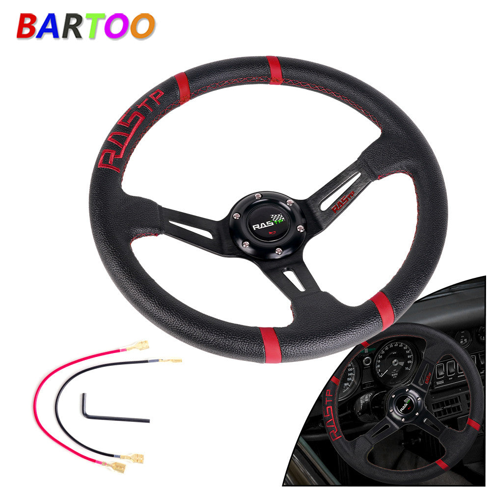 Aluminum 350mm Deep Dish 6 Bol Sport Racing Steering Wheel w/Horn button