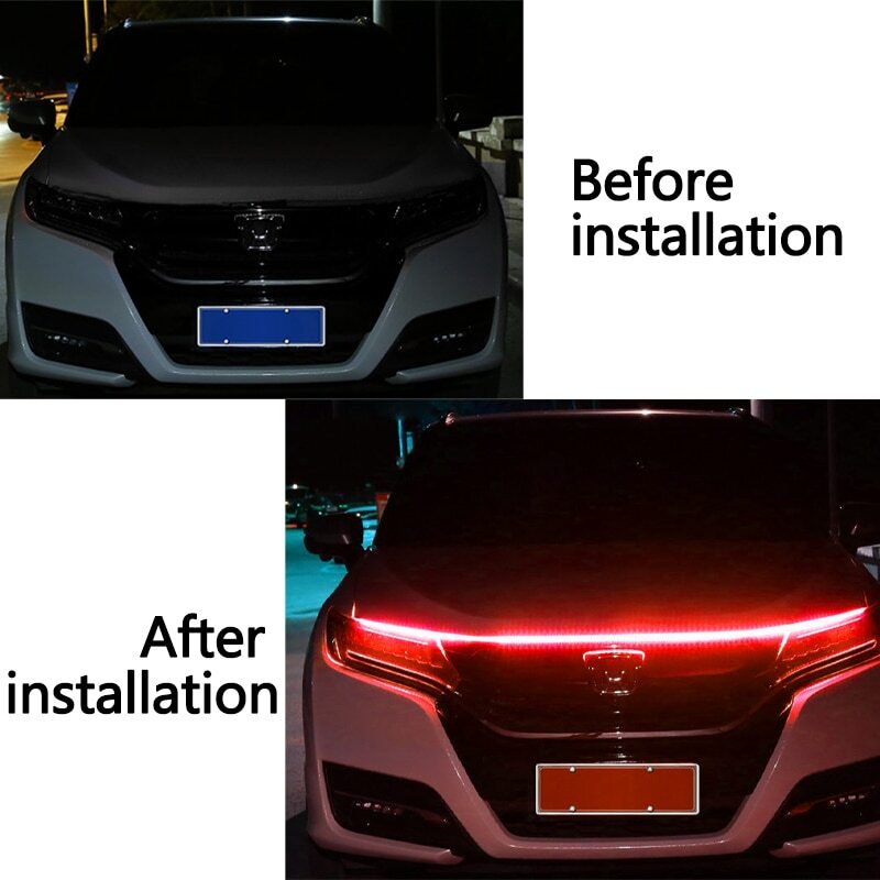 70in Red Car LED Hood Daytime Running Strip Light Engine Cover Decorative Lamp