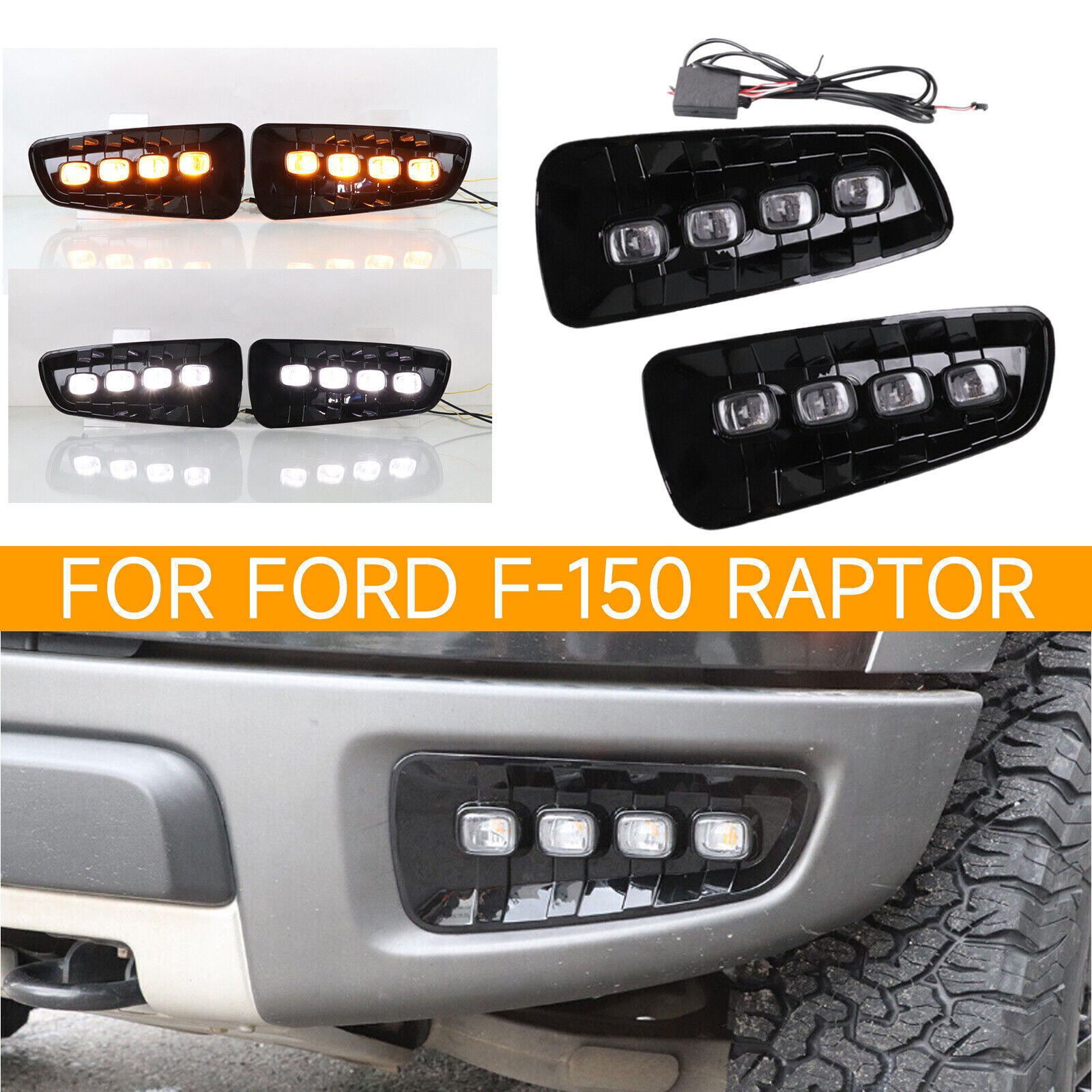 Front Bumper Fog Lights for Ford F150 SVT 2010-2014 LED DRL Turn Signal