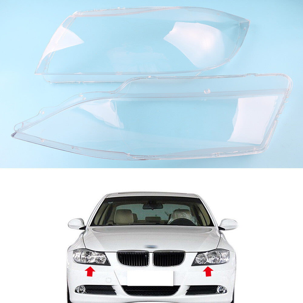 L+R Headlight Headlamp Lens Clear Lens Cover For E90 Sedan E91 Touring 04-07