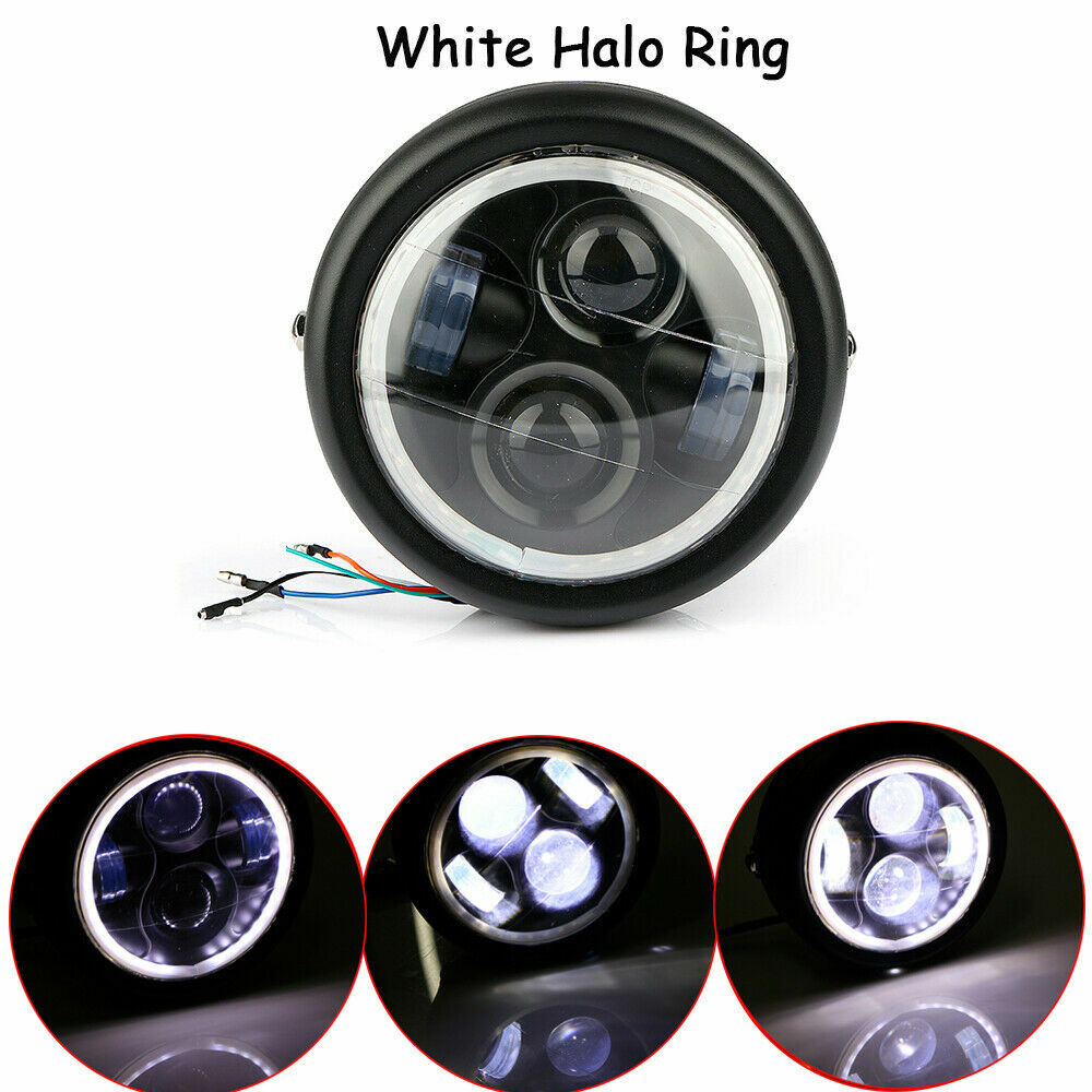 6.5-inch LED COB headlight with white halo for Harley Choppers Cafe Racer.