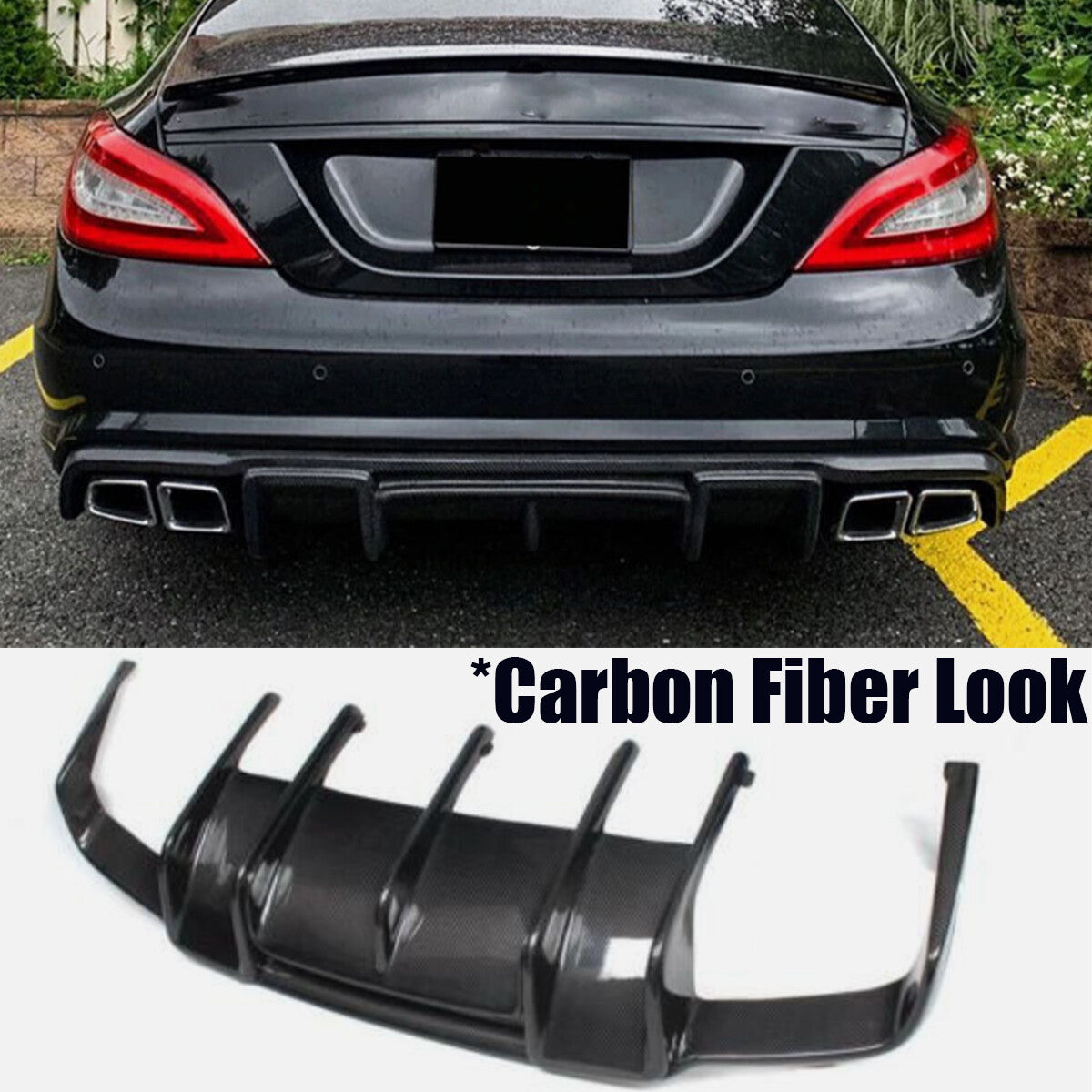 ABS Rear Bumper Diffuser Lip for Benz W218 CLS550 CLS63 AMG 2012-18 Carbon Fiber