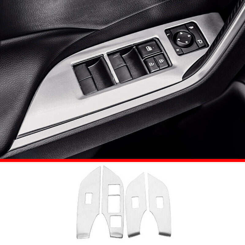 Matte Silver Window Lift Switch Button Panel Trims for Toyota RAV4 2019-2023