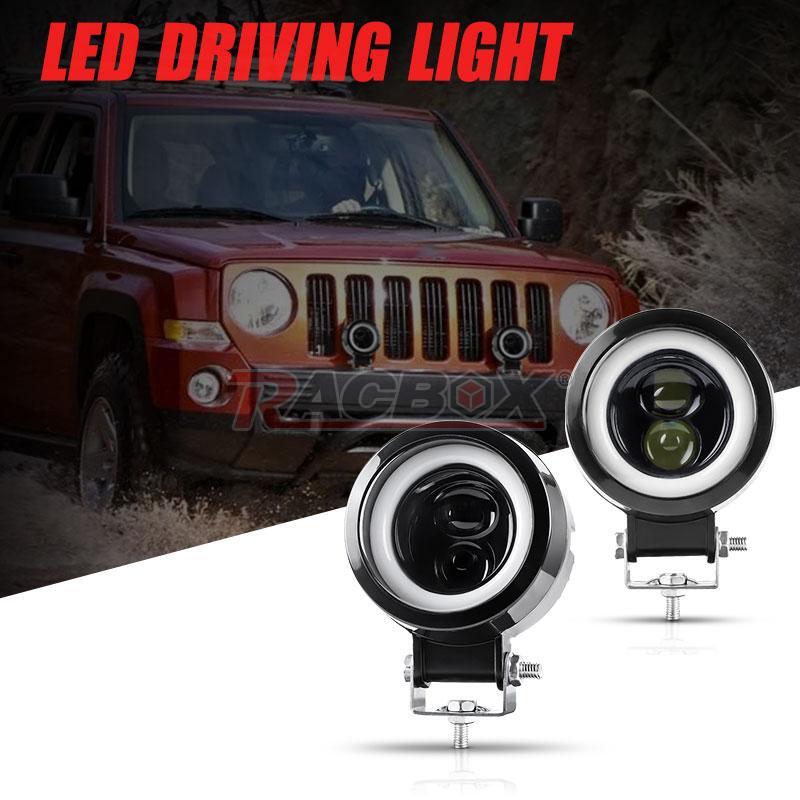 Motorcycle LED Spot Light White High/Low Beam With Blue Halo Driving Fog Lamp