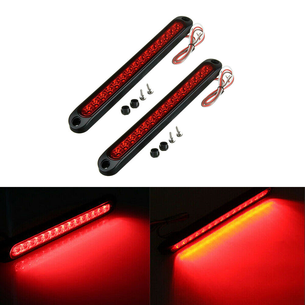 2X 10 15 LED Sealed Trailer Truck RV Stop Tail Rear Brake Turn Light Bar Red