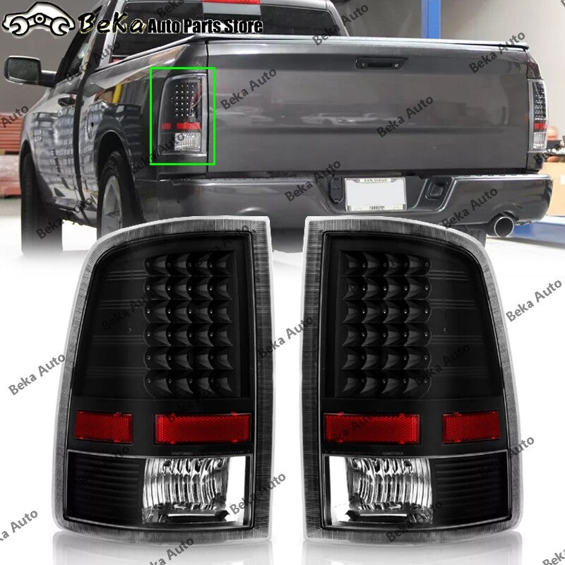 One pair of LED taillights with black lenses for 2009-2018 for Dodge for Ram 1500 2500 3500 pickups.