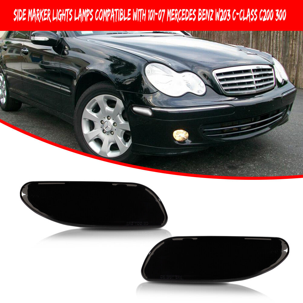 White LED front marker lights applicable to for Mercedes-Benz W203, C-Class, C200, and 300 models (01-07).