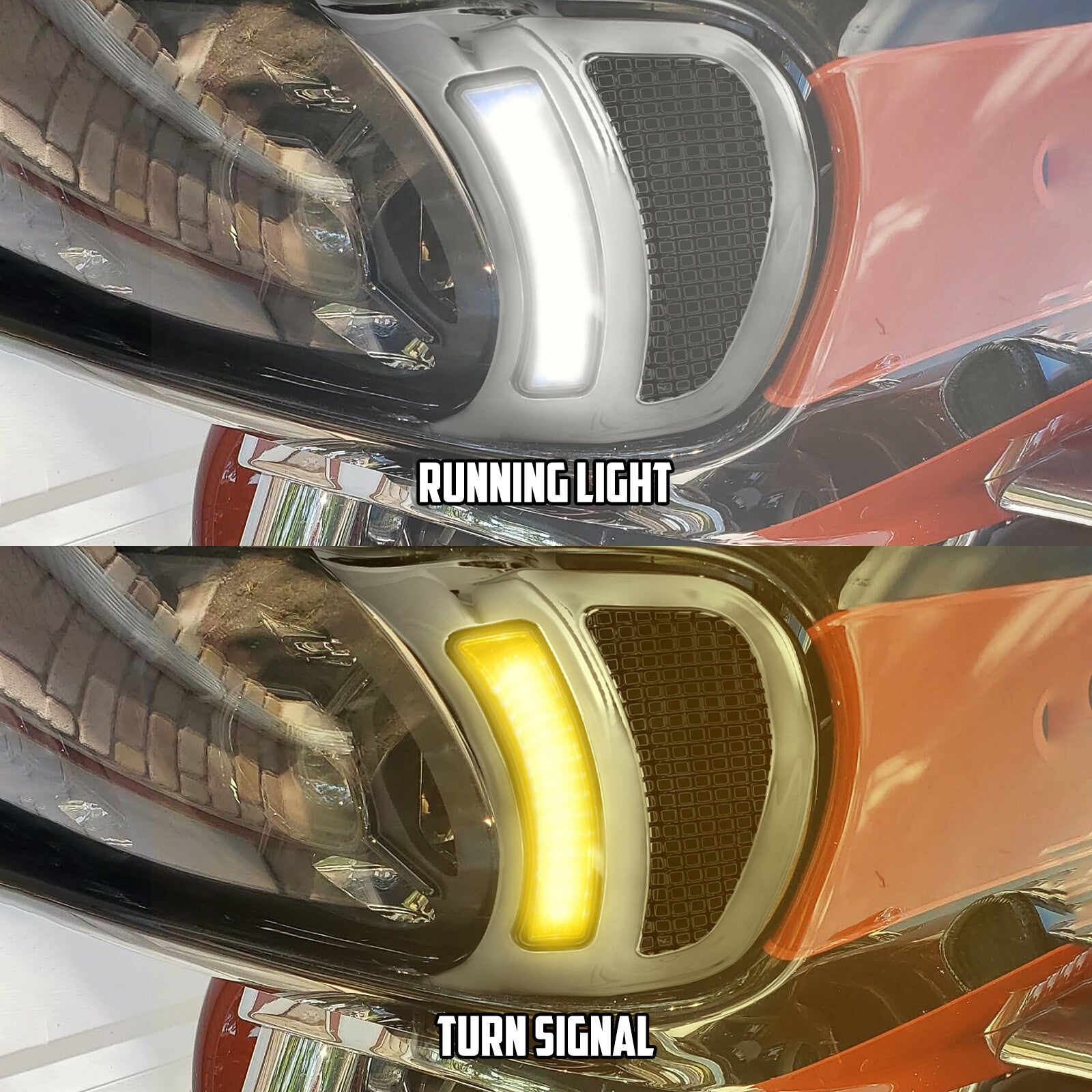 Chrome Headlight Vent Accent w/ Black Grille LED Light Fit for Harley Road Glide