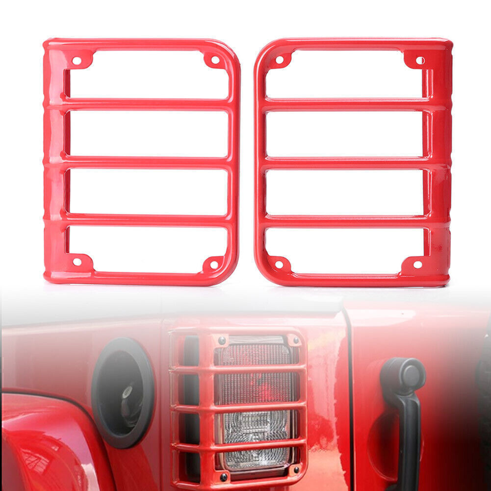 2x Steel Metal Tail Light Cover for JEEP for WRANGLER JK 07-2016 Rear Protector Red