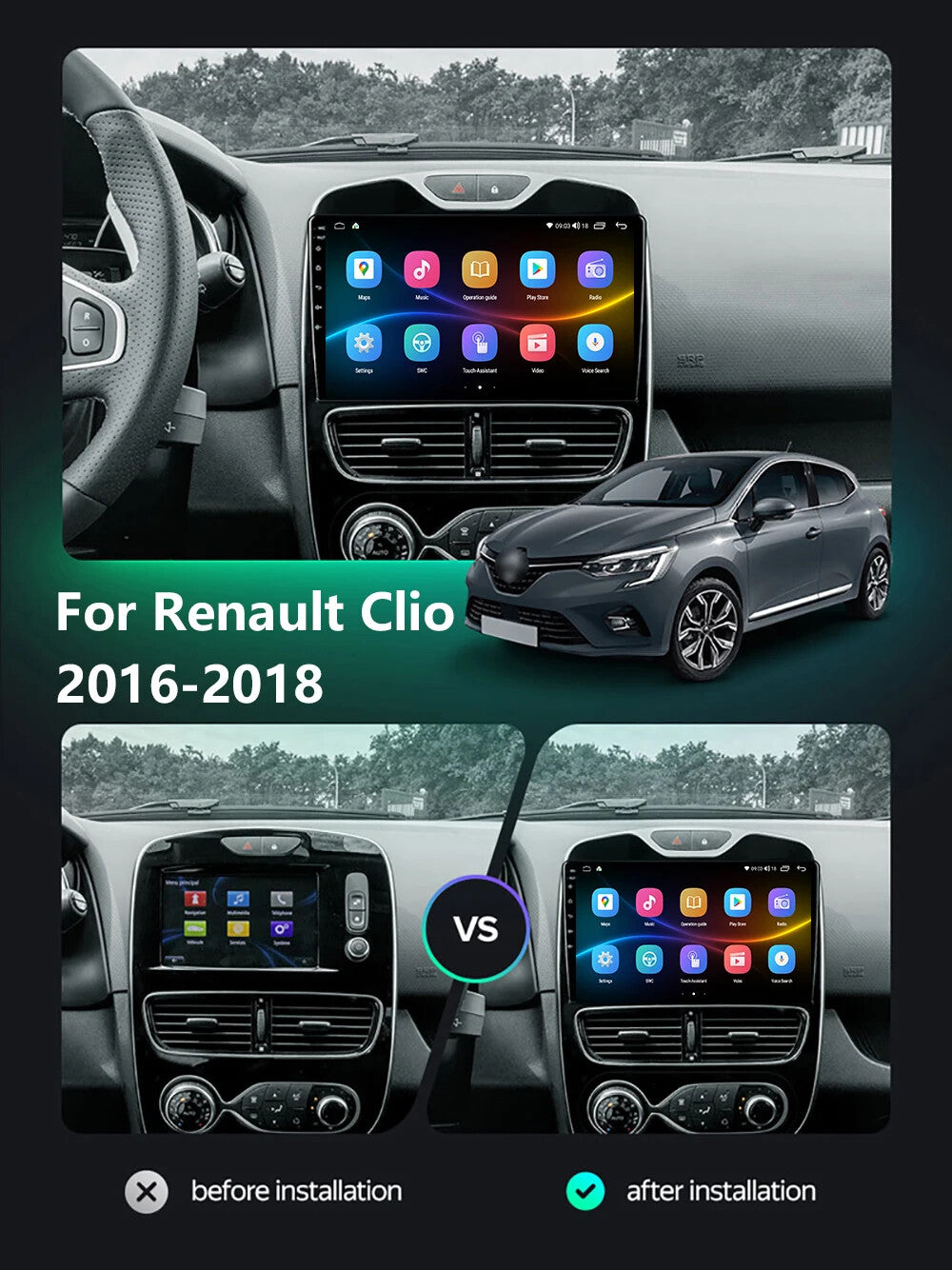 for Renault for Clio 2013-2015 CarPlay Car Stereo Radio GPS Multimedia Player Screen