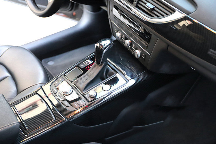 for Audi A6 2012-2018 ABS Carbon Fiber Middle Console Gear Shift Knob Cover Trim