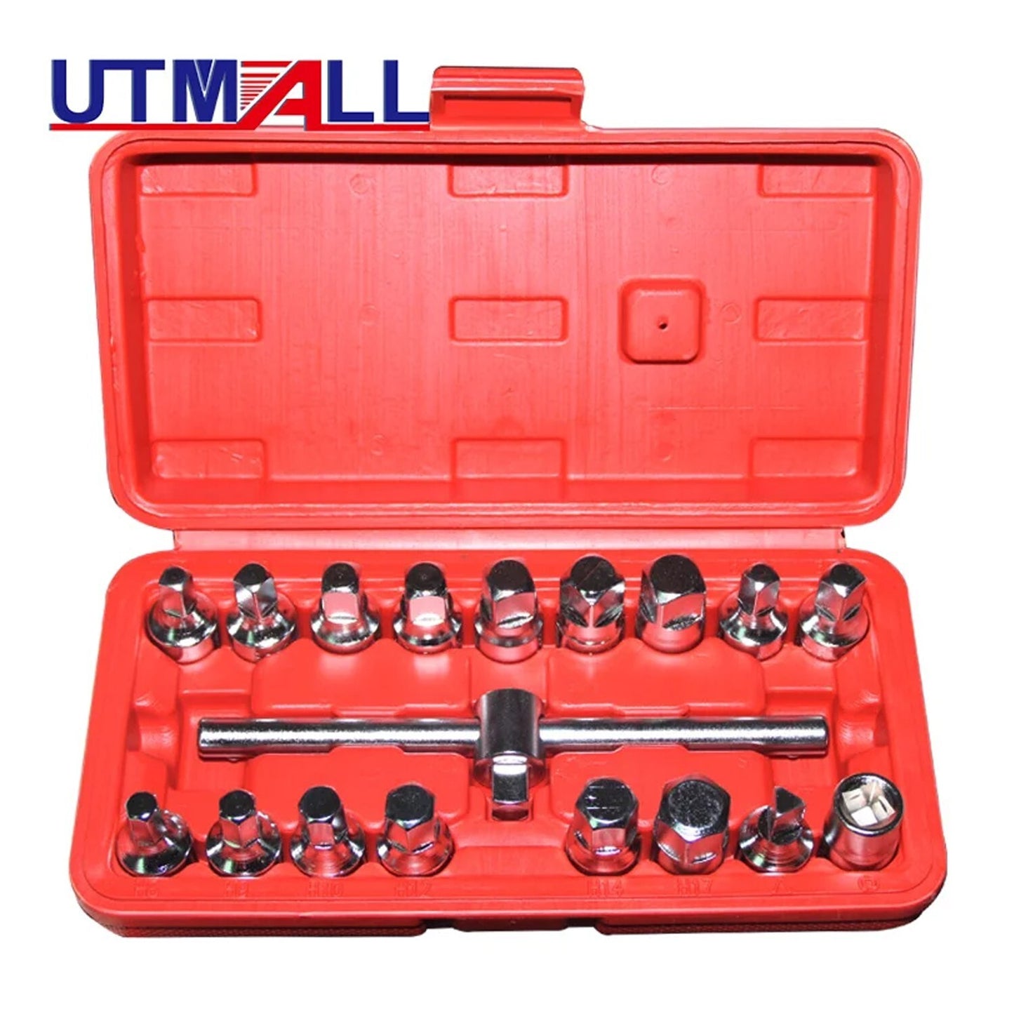 18-Piece Drain Pipe Plug Hexagonal Square Socket Key Removal Tool Kit 3/8 inch Driver