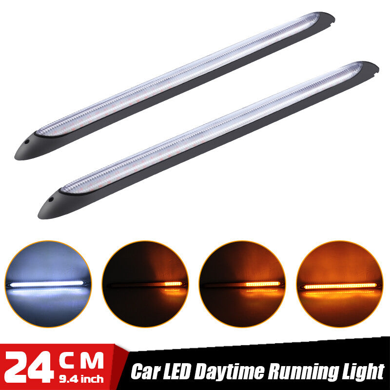 2X LED Car Strip Daytime Running DRL Light White Yellow Turn Signal Sequential