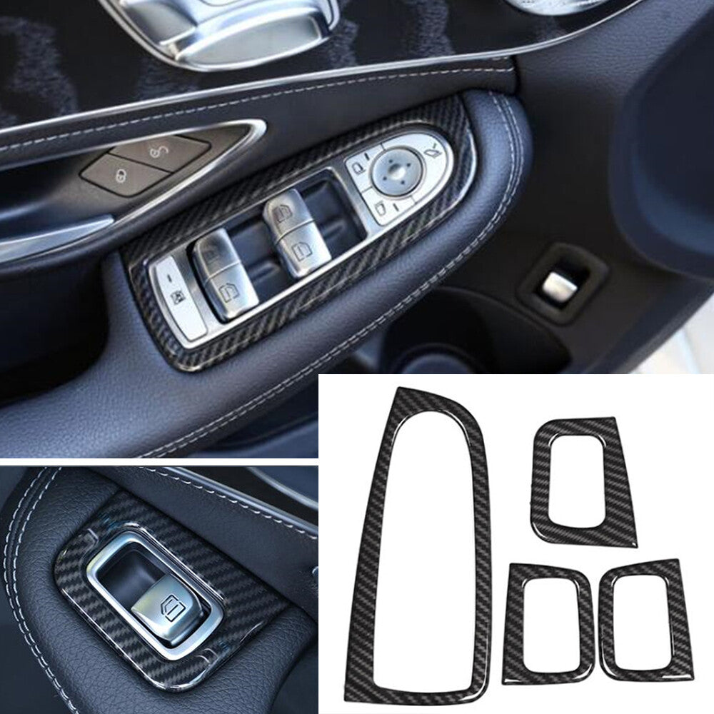 Carbon ABS Window Lift Switch Button Trim for Benz C GLC Class W205 X253 2015-19
