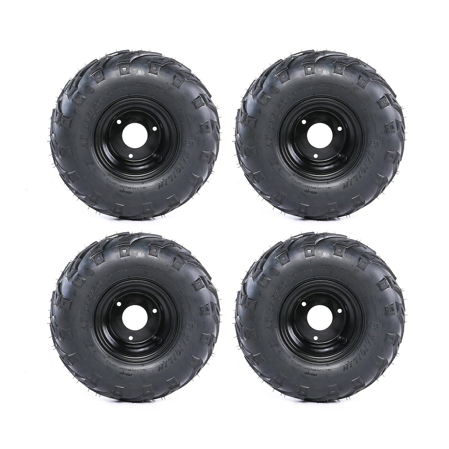 4-Piece Set of 6-inch All-Terrain Vehicle Wheels 145/70-6 (145x70-6 Tires, Rim) for Go-Karts, for Mini Bikes, and Lawn Mowers