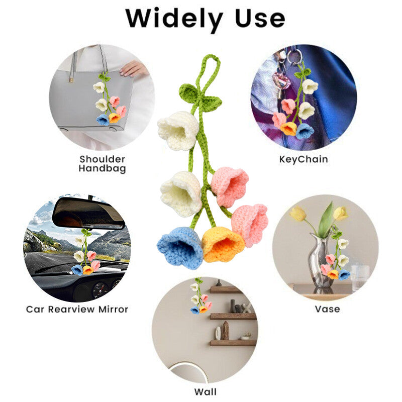 1Bell Flower Hand Knitted Cute Car Accessory Rear View Mirror Hanging Colorful