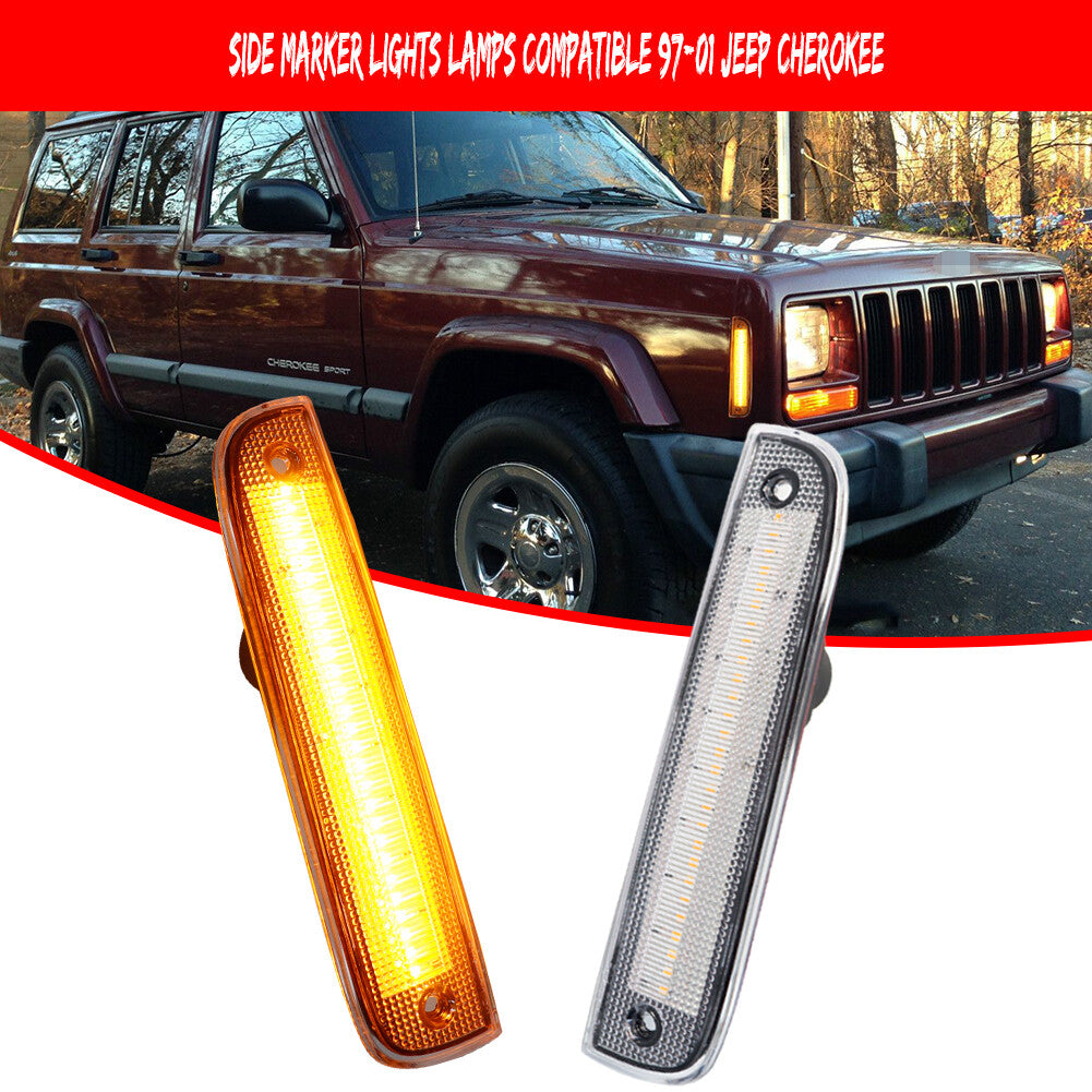 Transparent lens side marker corner LED amber parking light for 1997-01 for Jeep Cherokee