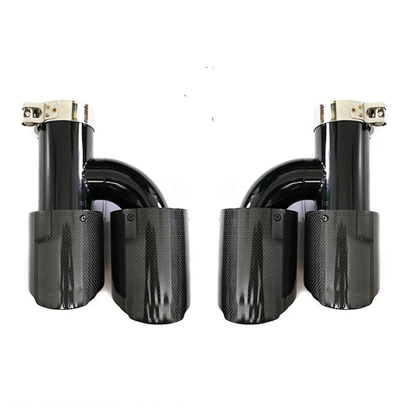 Car Right+Left All Black Glossy Carbon Fiber Exhaust Pipe H Rear Exhaust Tip End