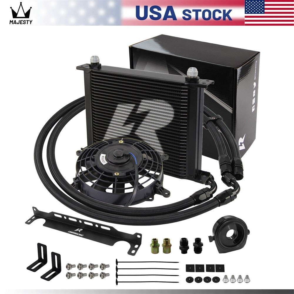 LR 30 Row AN10 Oil Cooler Kit+Filter Adapter Hose Kit +7 Electric Fan Kit Black