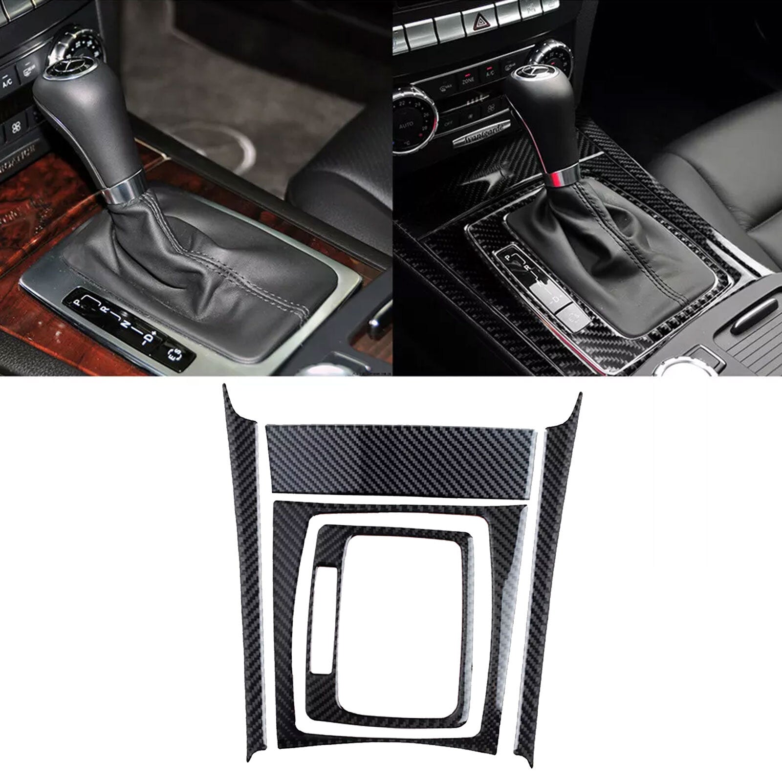 Carbon fiber style gear shift trim for Mercedes-Benz C-Class W204 (2007-13)