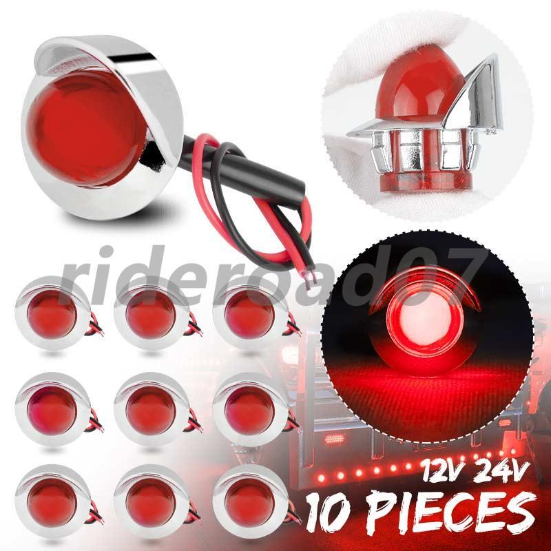 10Pcs Red LED Bullet Clearance Side Marker Lights Round For Truck Trailer RV