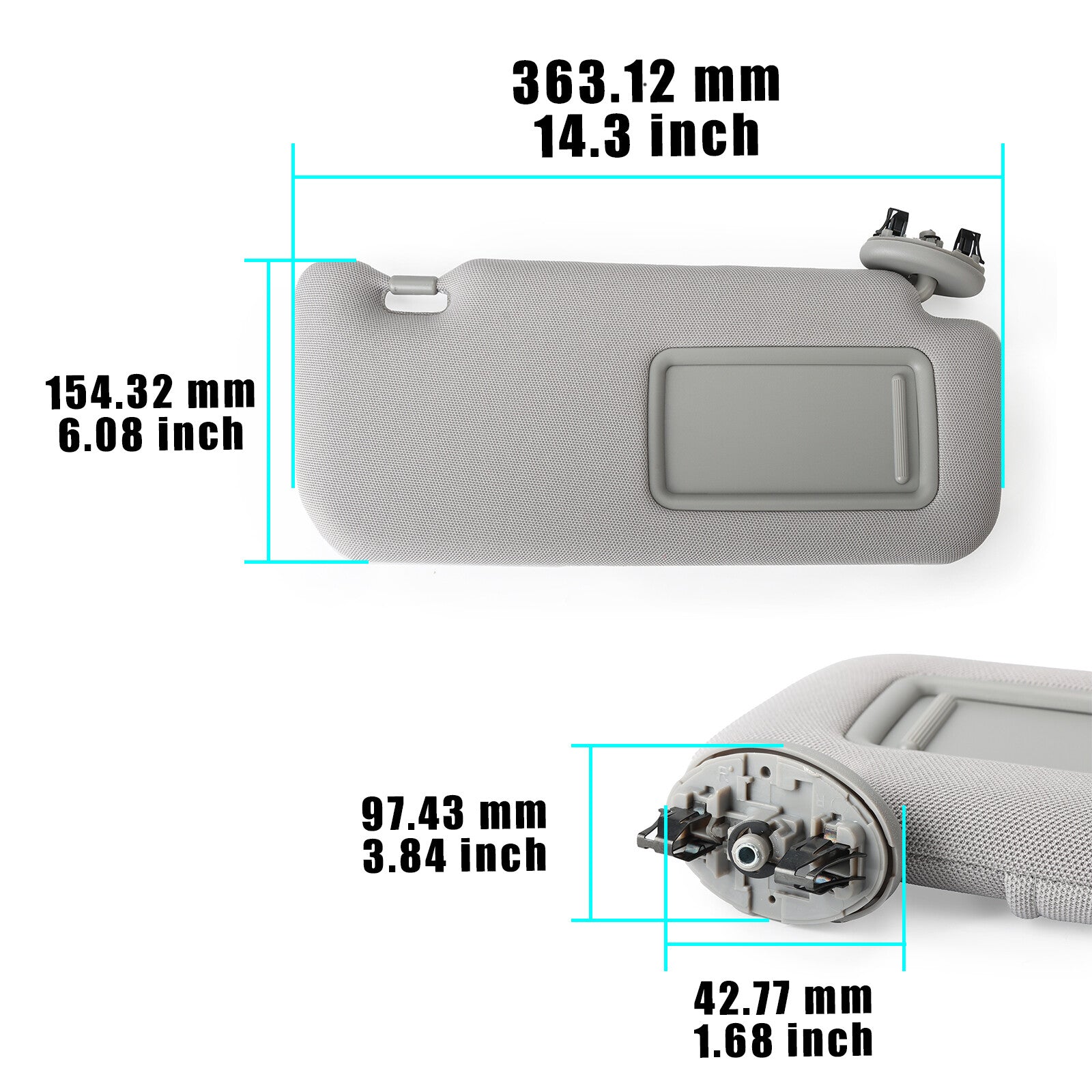 for Toyota for Corolla 2009-2013 Right Side Sun Visor Pair W/Mirror Gray