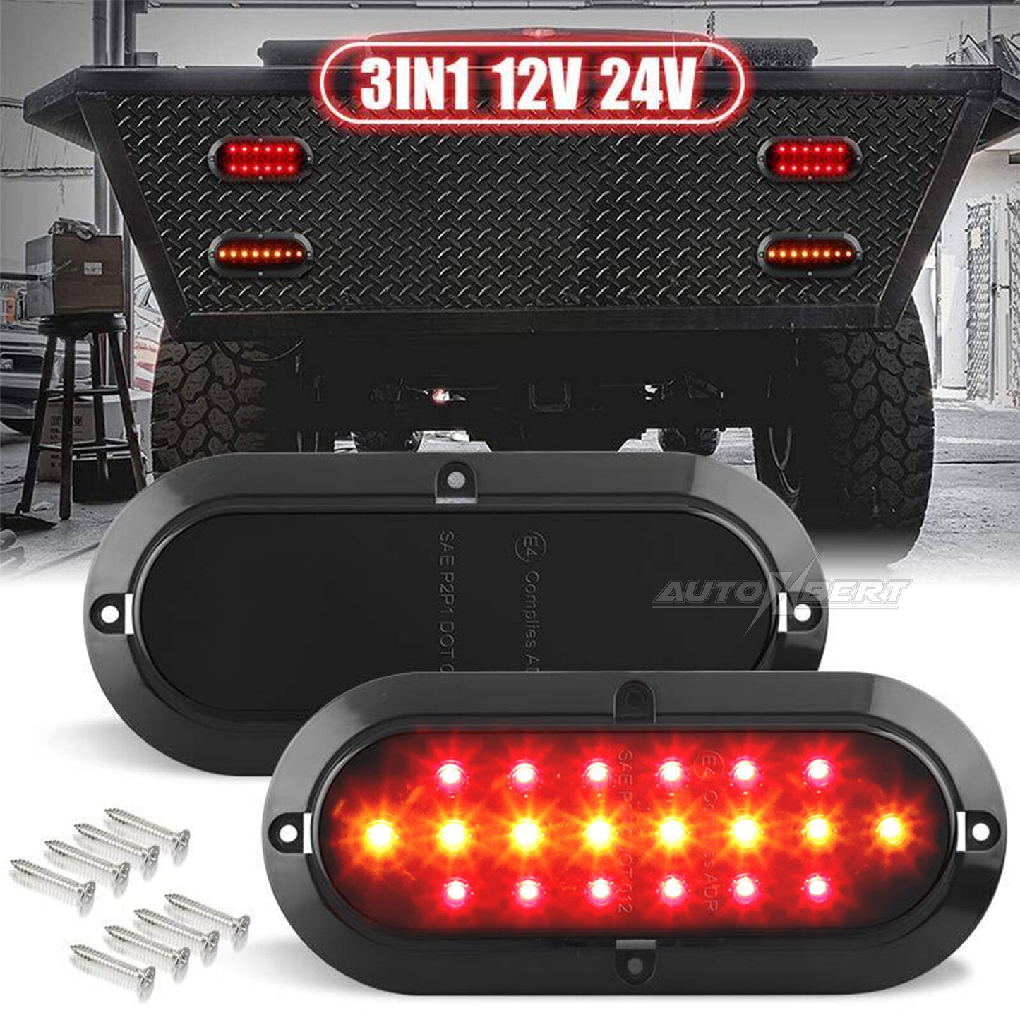 2X Oval LED Turn Tail Brake Lights Amber Red Flowing DRL Trailer Truck 12V 24V