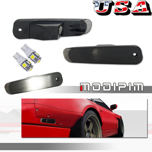 Smoked rear side marker light strip with white bulbs for 1990-1996 for Nissan 300ZX Z32