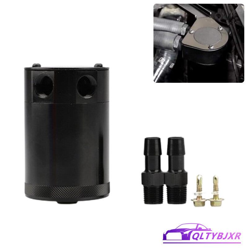 Compact Baffled 2-Port Aluminum Oil Catch Reservoir Can Tank Black Universal