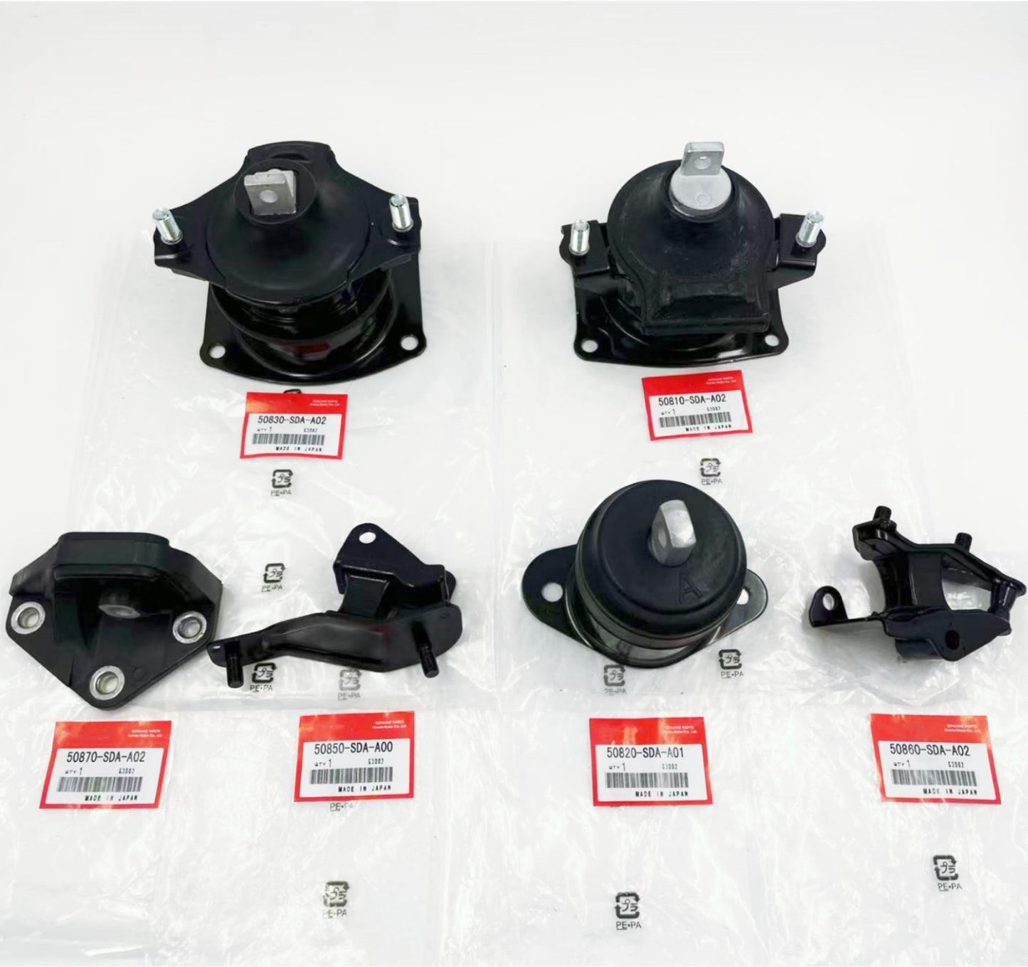 new 6-piece mounting kit for Honda 2003-2007 Accord 2.4L engine, electric motor, and transmission.